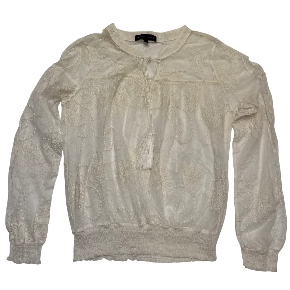 Sanctuary White Embroidered Boho Whimsical‎ Cottagecore Peasant Top Size M/L